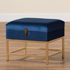 Baxton Studio Aliana Glam and Luxe Navy Blue Velvet Fabric and Gold Finished Metal Small Storage Ottoman 182-11565-Zoro